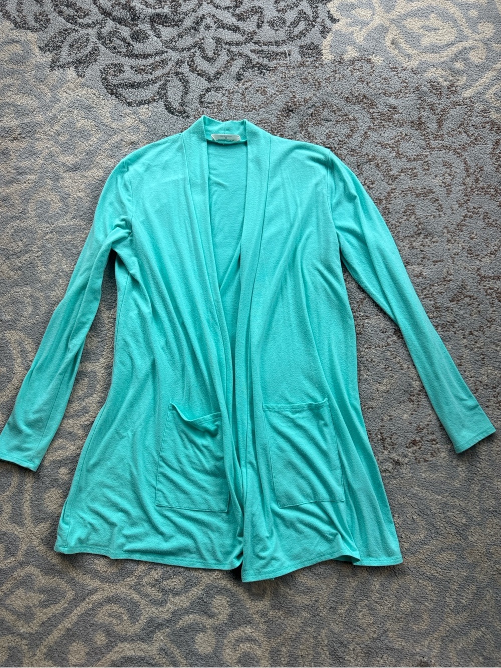 Zenana Open Front Long Sleeve Cardigan Sea Foam Green Medium